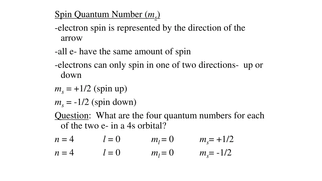 spin quantum number m s electron spin