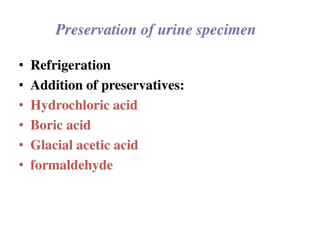 preservation of urine specimen