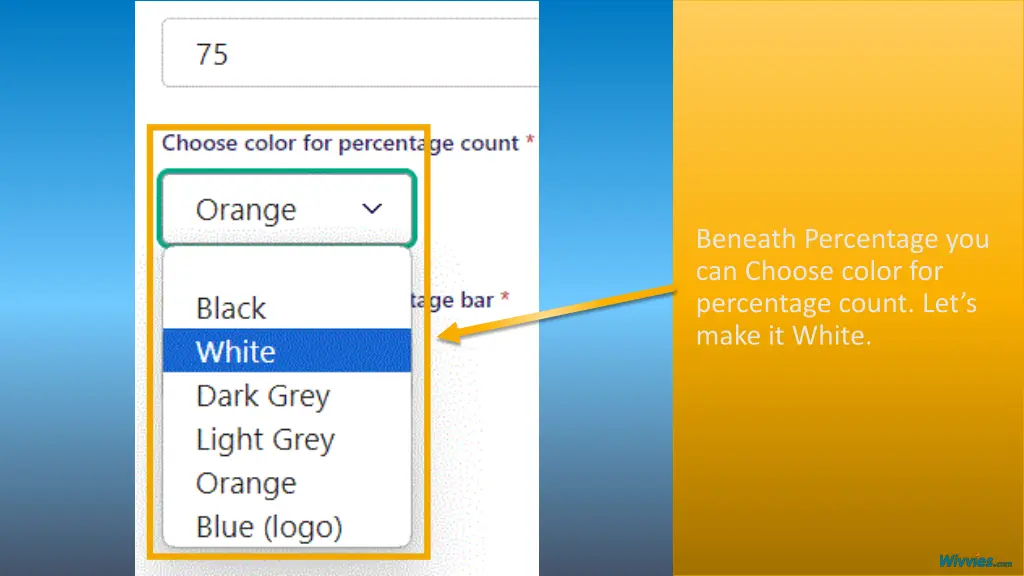 beneath percentage you can choose color