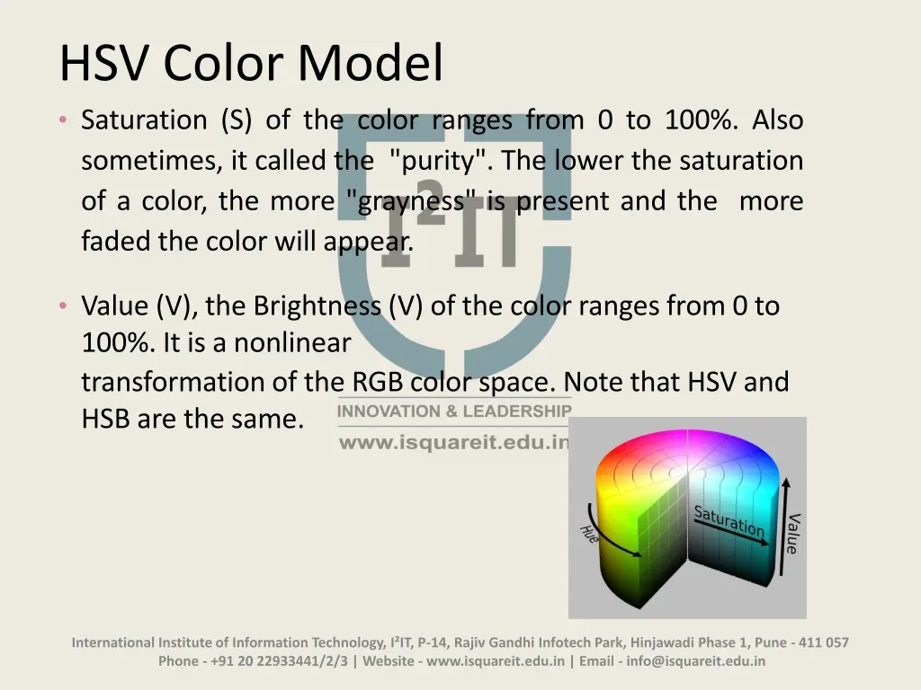 hsv color model saturation s of the color ranges