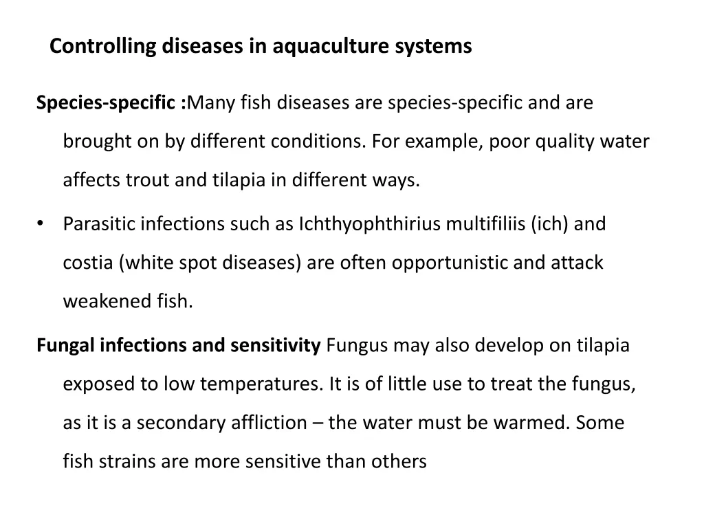 controlling diseases in aquaculture systems