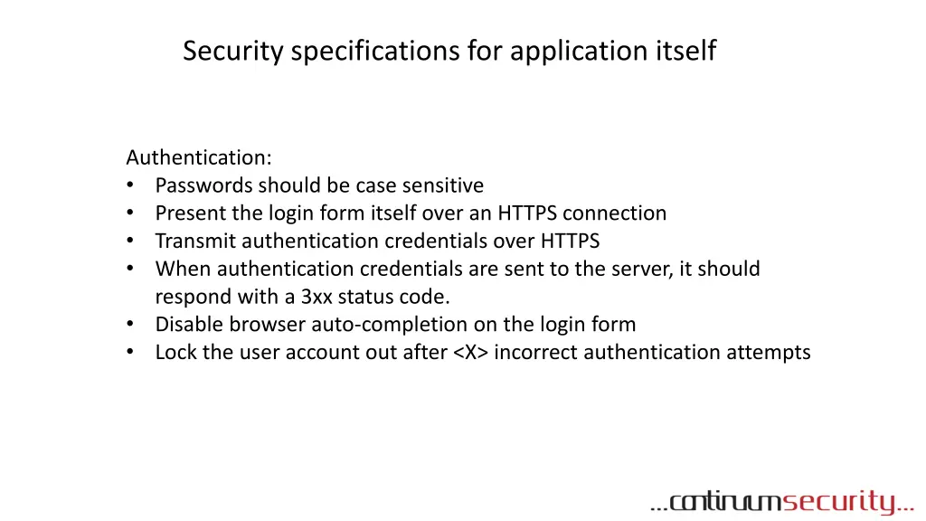 security specifications for application itself