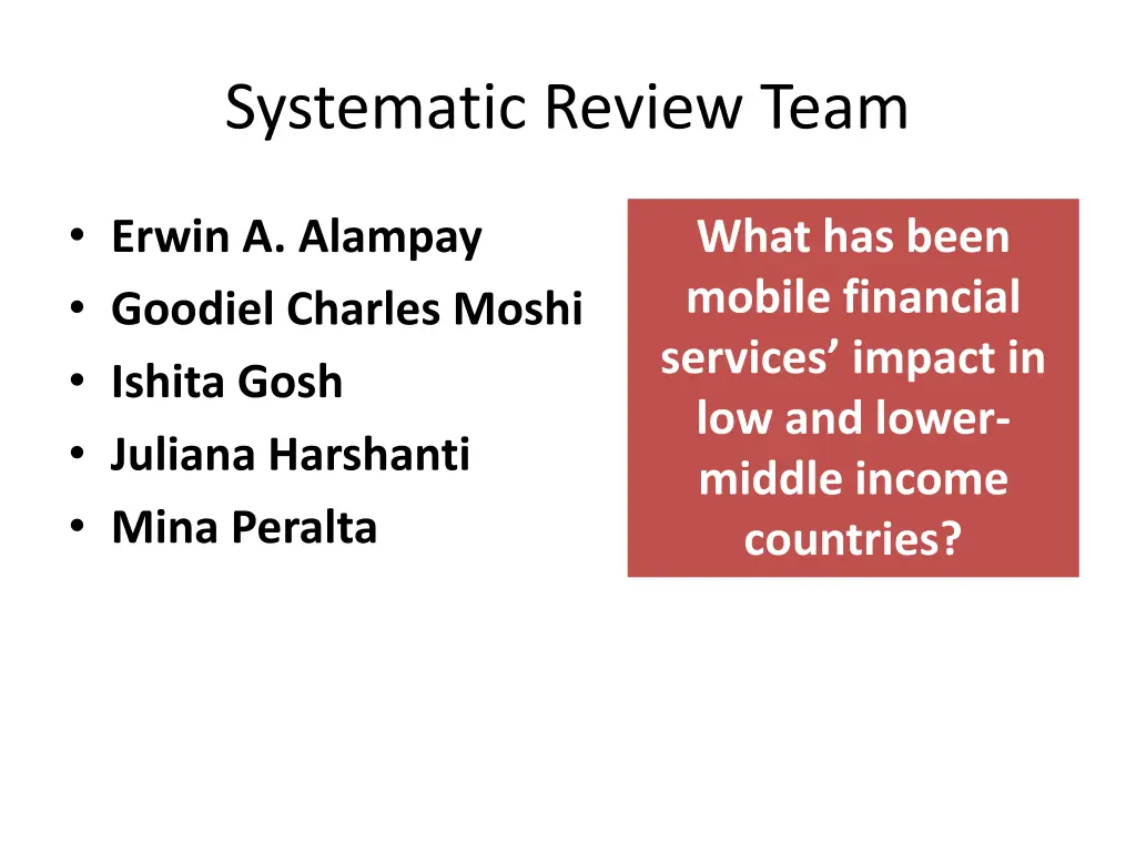 systematic review team