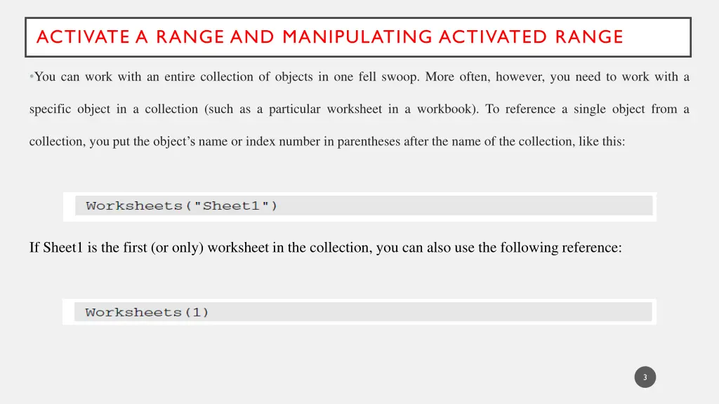 activate a range and manipulating activated range 1