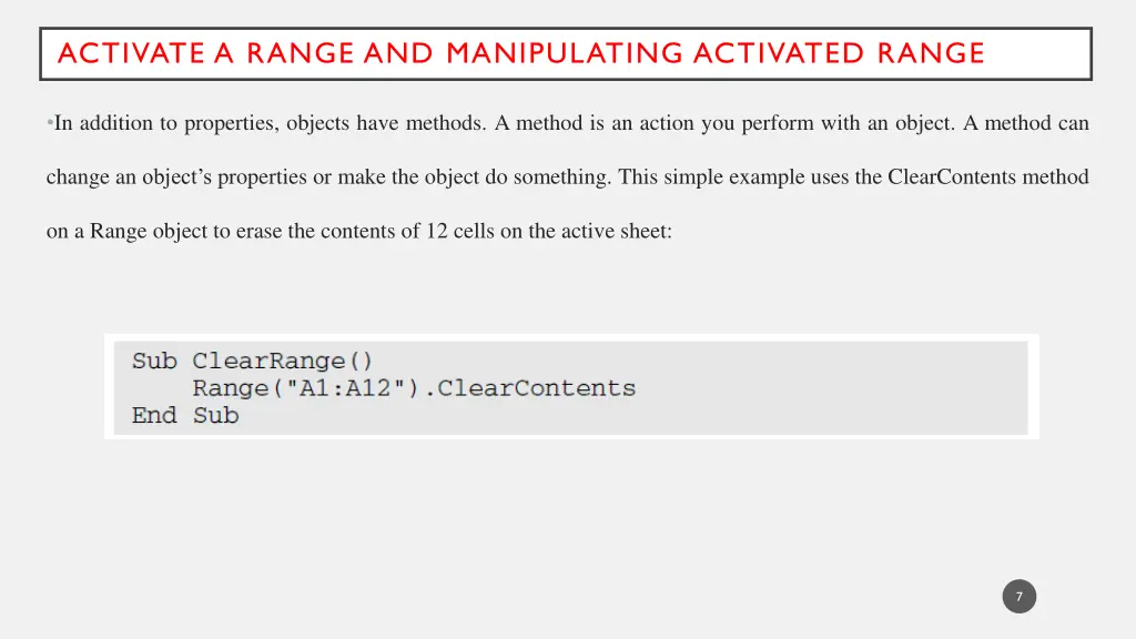 activate a range and manipulating activated range 5