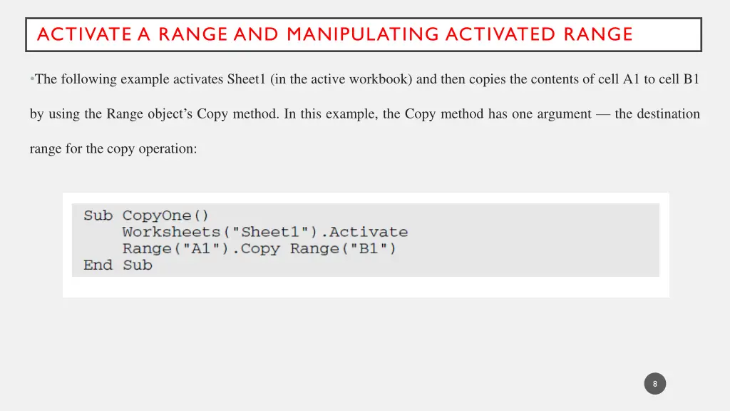 activate a range and manipulating activated range 6