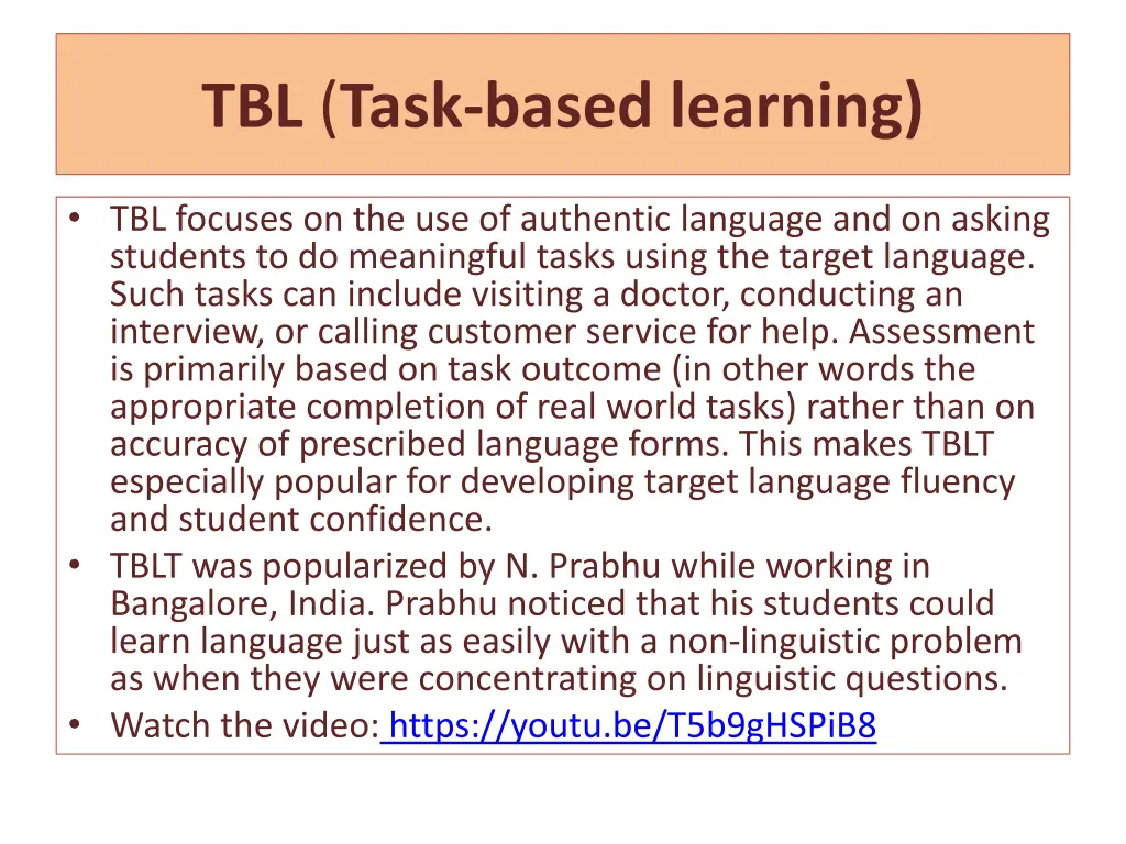 tbl task based learning