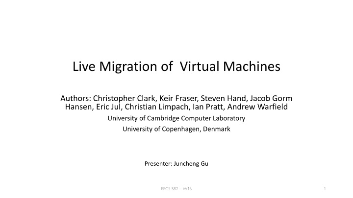 live migration of virtual machines