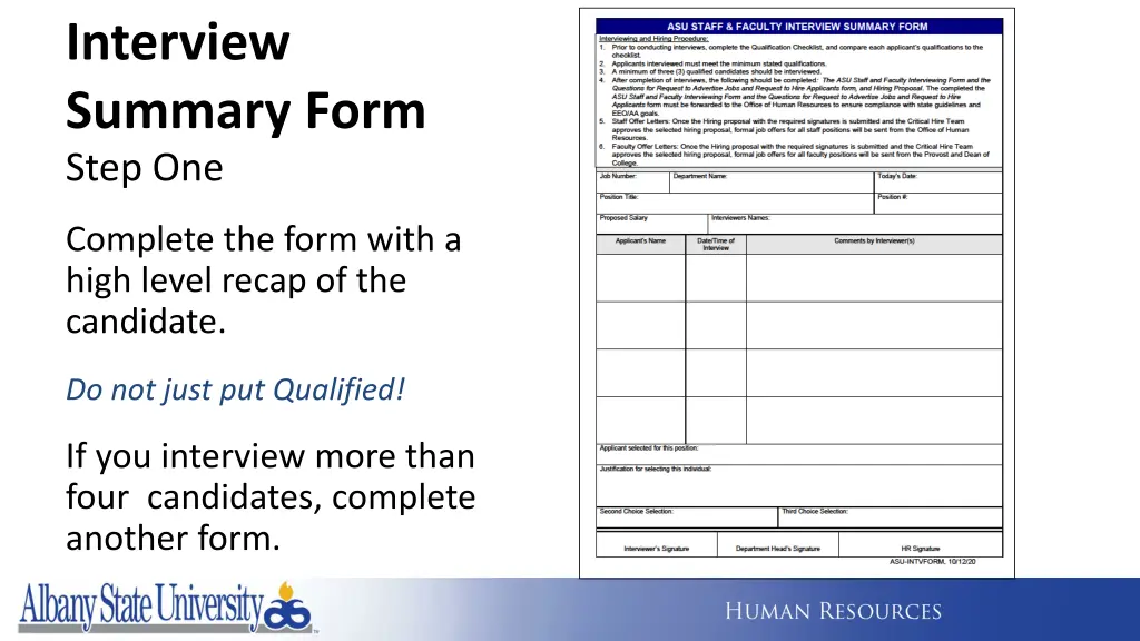 interview summary form step one