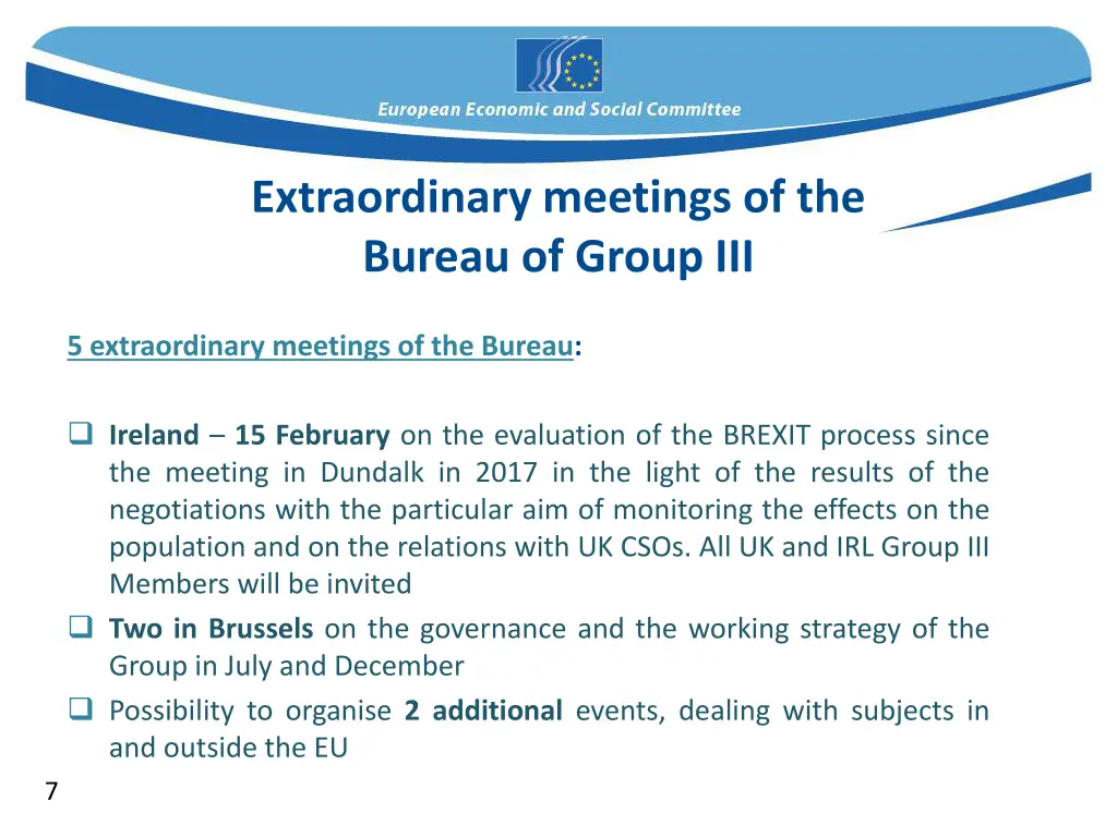 extraordinary meetings of the bureau of group iii