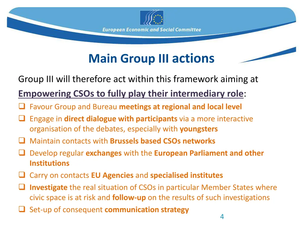 main group iii actions 1