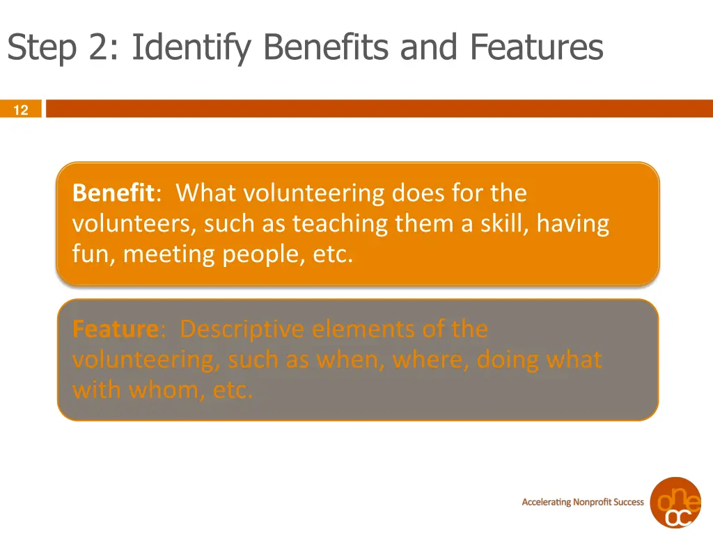 step 2 identify benefits and features