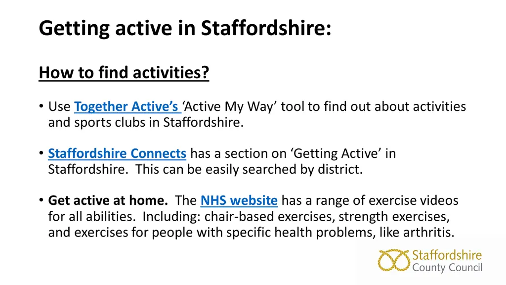 getting active in staffordshire