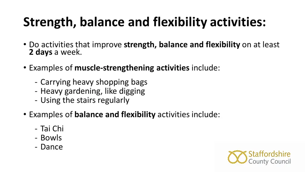 strength balance and flexibility activities