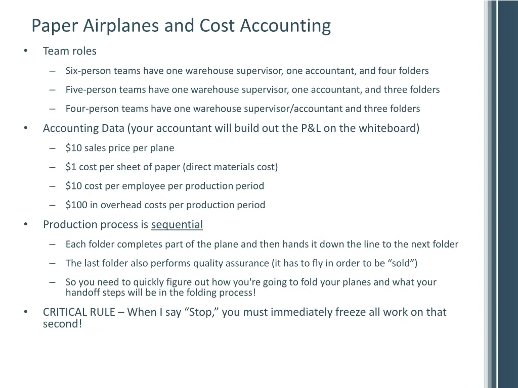 paper airplanes and cost accounting