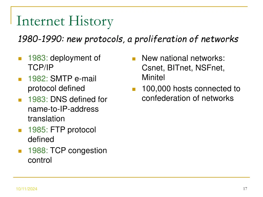 internet history 1980 1990 new protocols