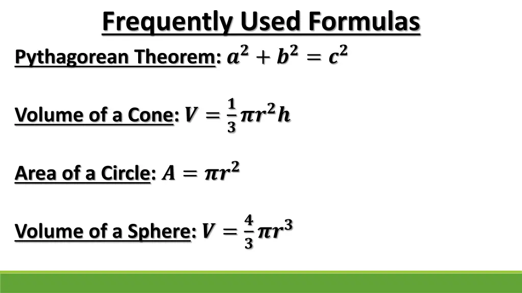 frequently used formulas pythagorean theorem