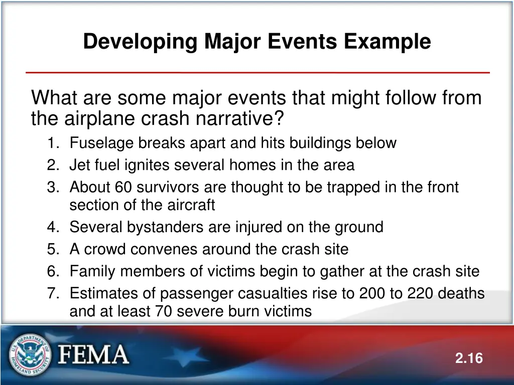 developing major events example