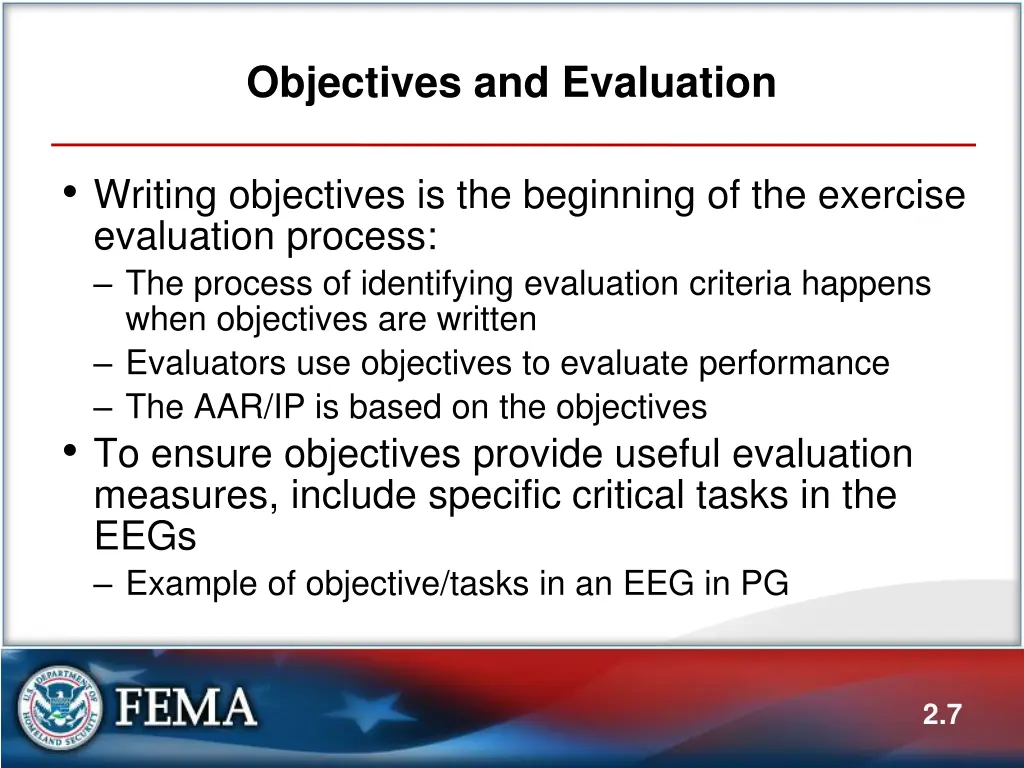 objectives and evaluation