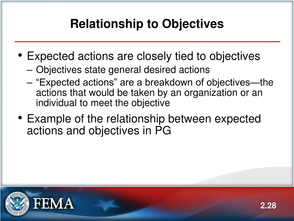 relationship to objectives