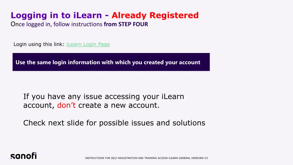 logging in to ilearn already registered