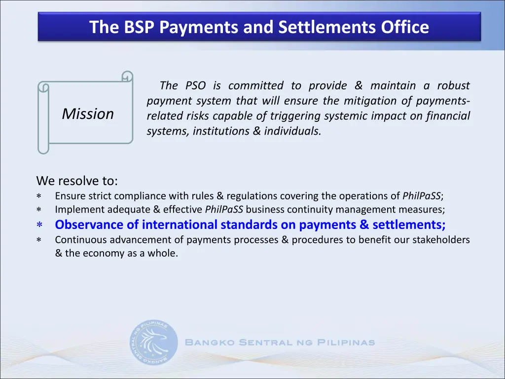 the bsp payments and settlements office