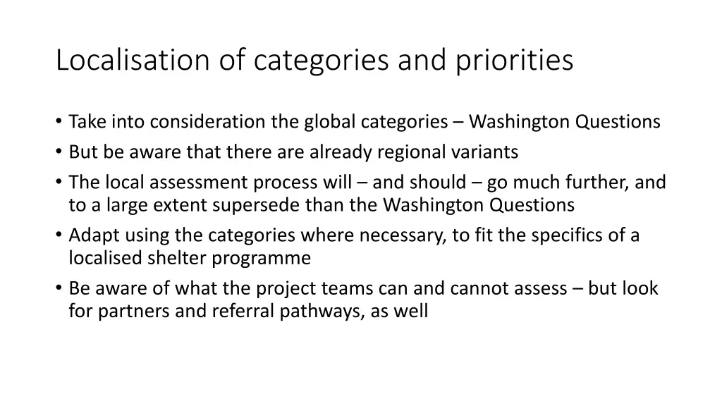 localisation of categories and priorities