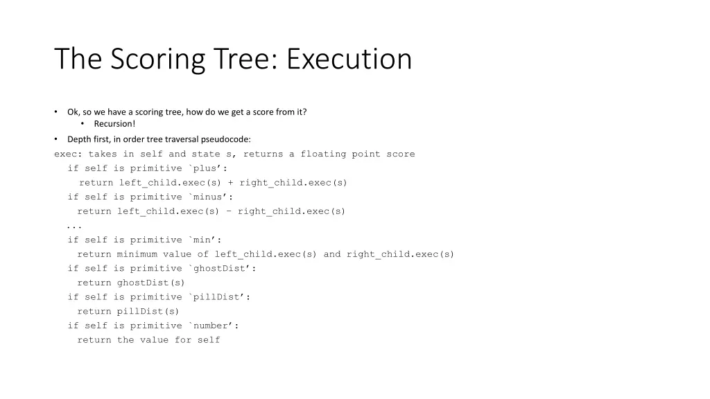 the scoring tree execution