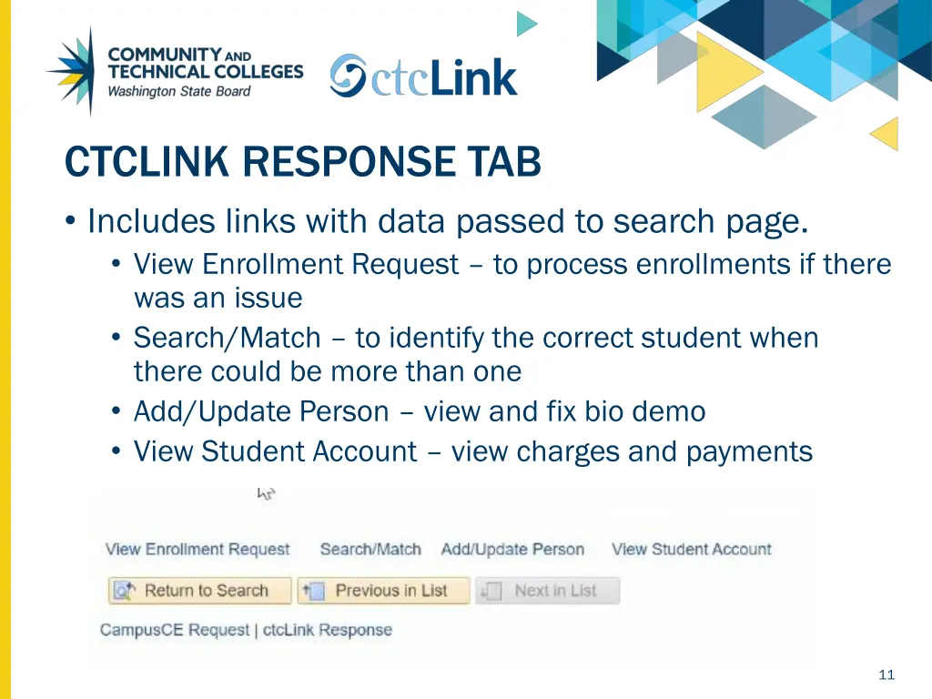 ctclink response tab includes links with data