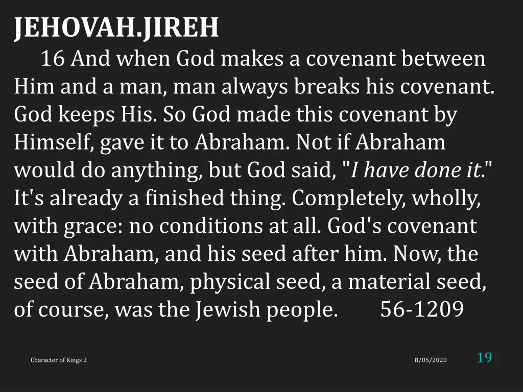 jehovah jireh 16 and when god makes a covenant