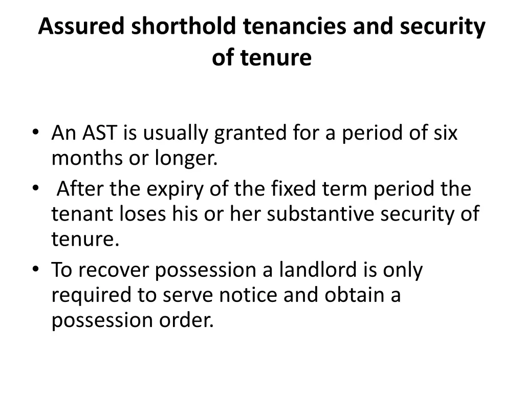 assured shorthold tenancies and security of tenure