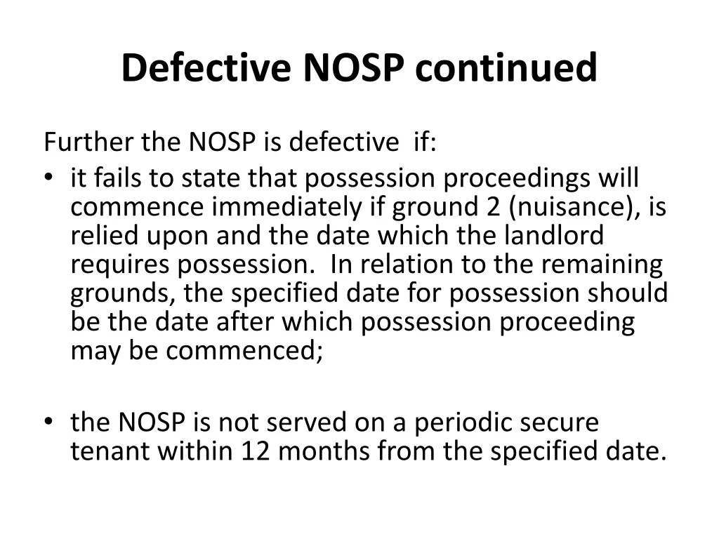 defective nosp continued