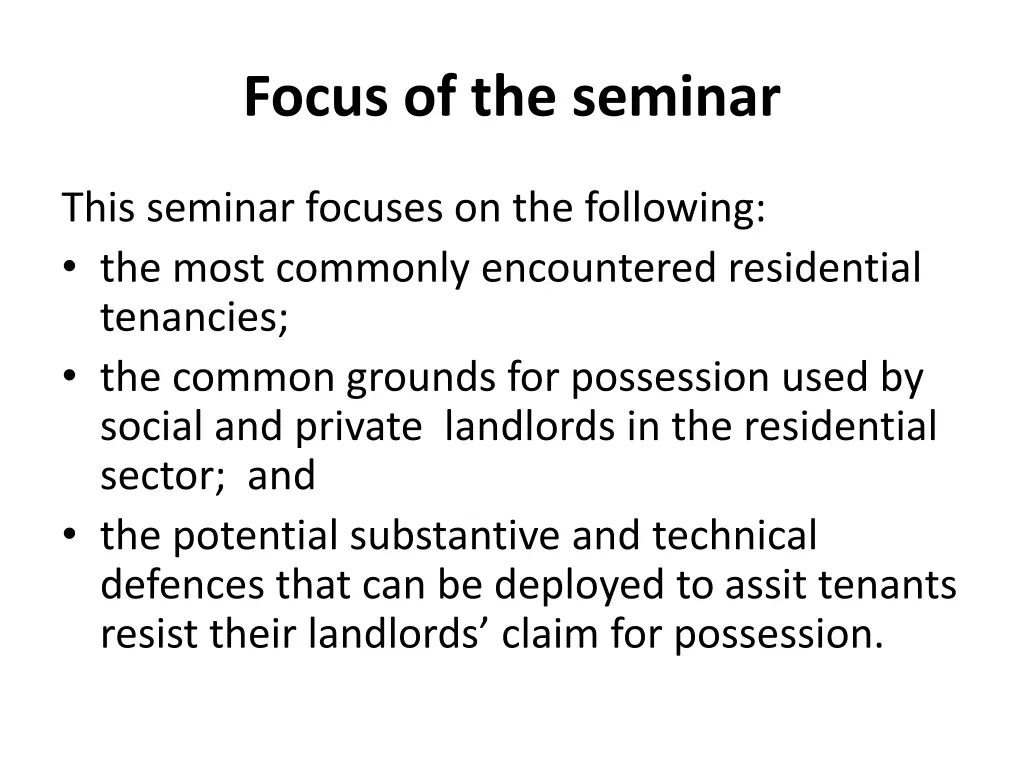 focus of the seminar