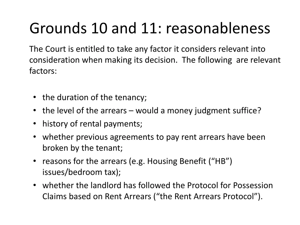 grounds 10 and 11 reasonableness