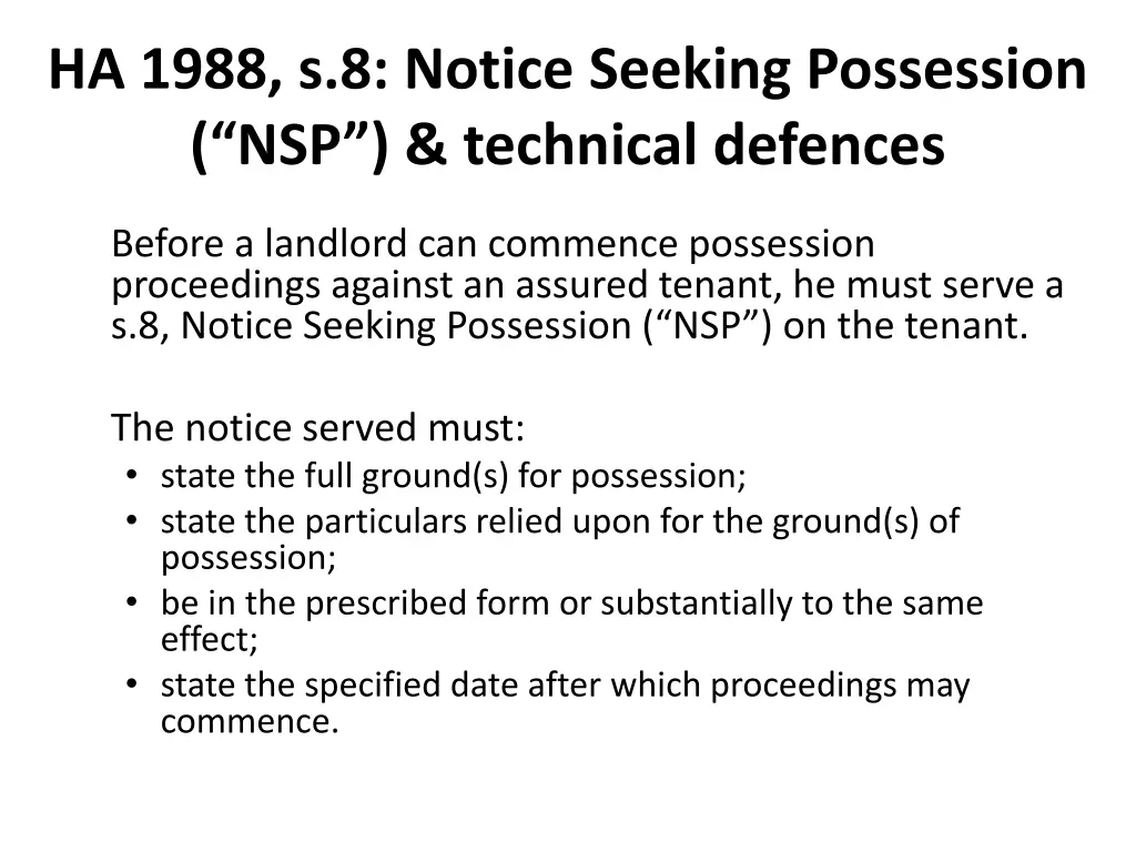 ha 1988 s 8 notice seeking possession