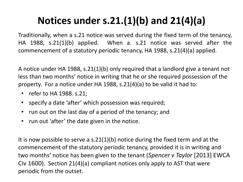 notices under s 21 1 b and 21 4 a