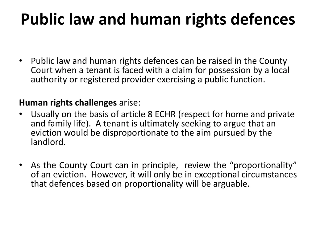 public law and human rights defences