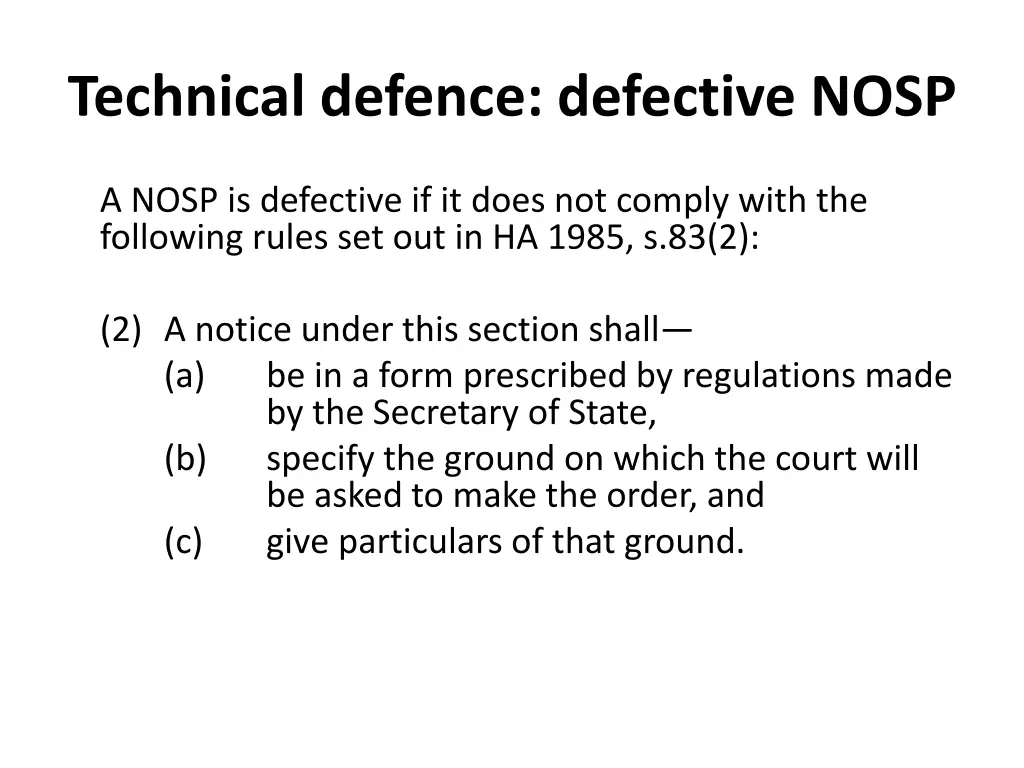 technical defence defective nosp