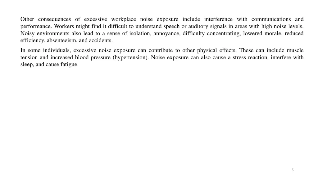 other consequences of excessive workplace noise