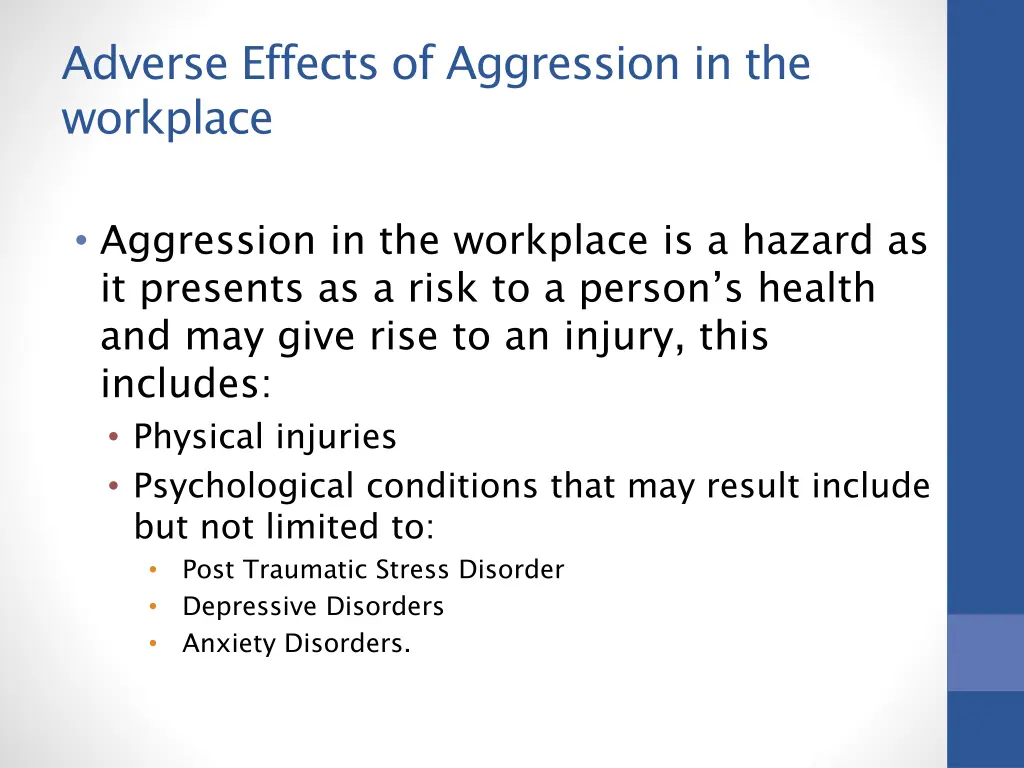 adverse effects of aggression in the workplace