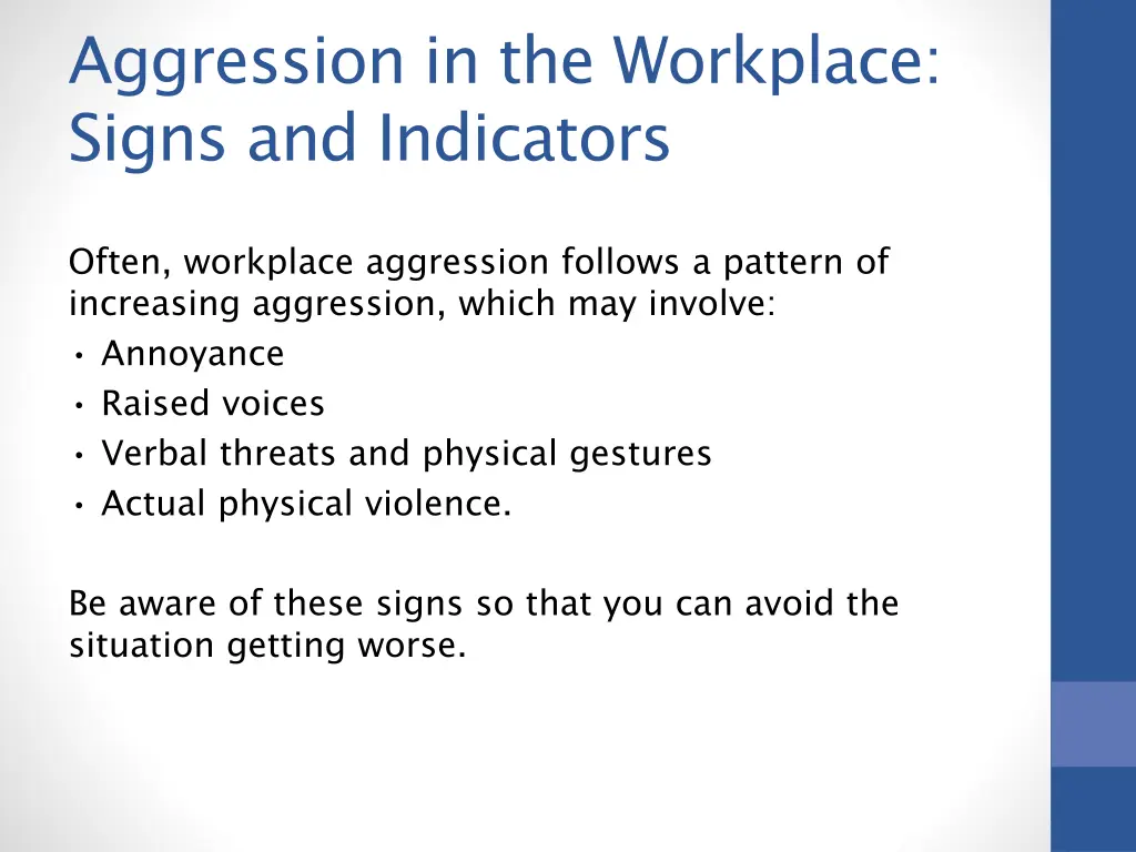 aggression in the workplace signs and indicators