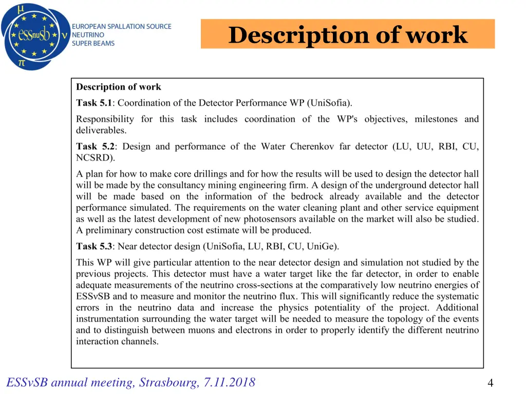 description of work