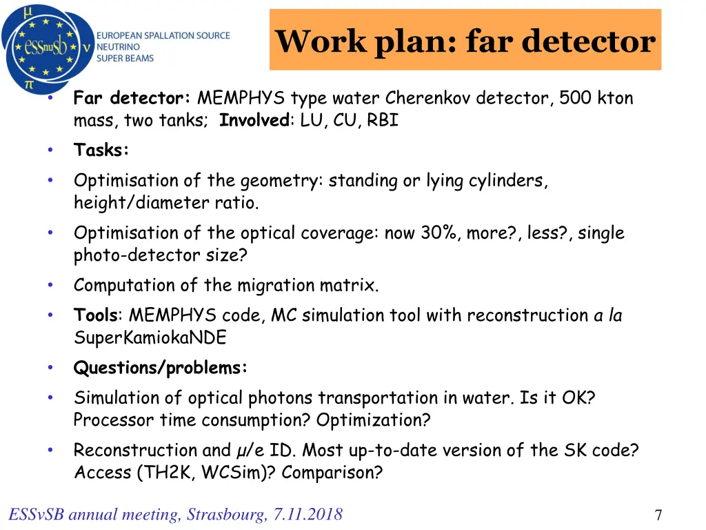 work plan far detector