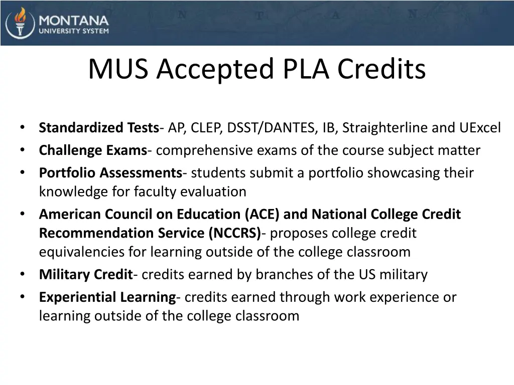 mus accepted pla credits