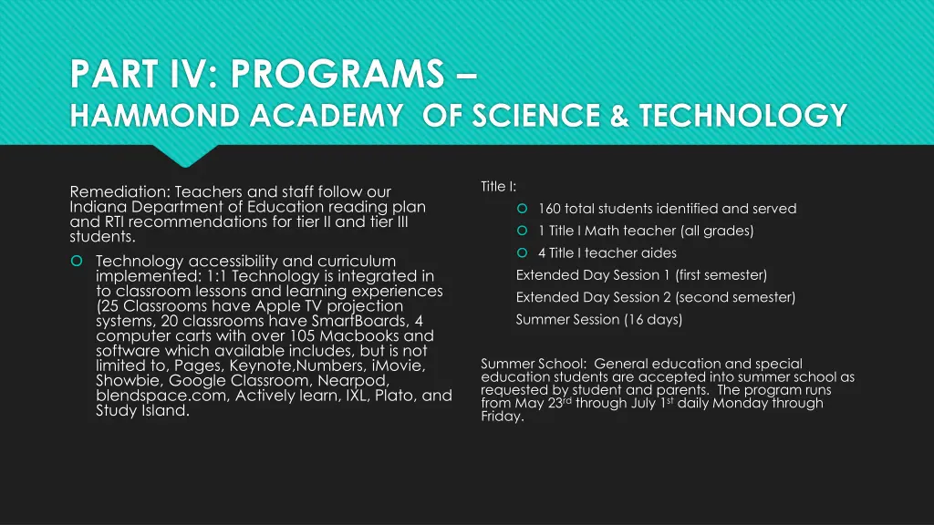 part iv programs hammond academy of science