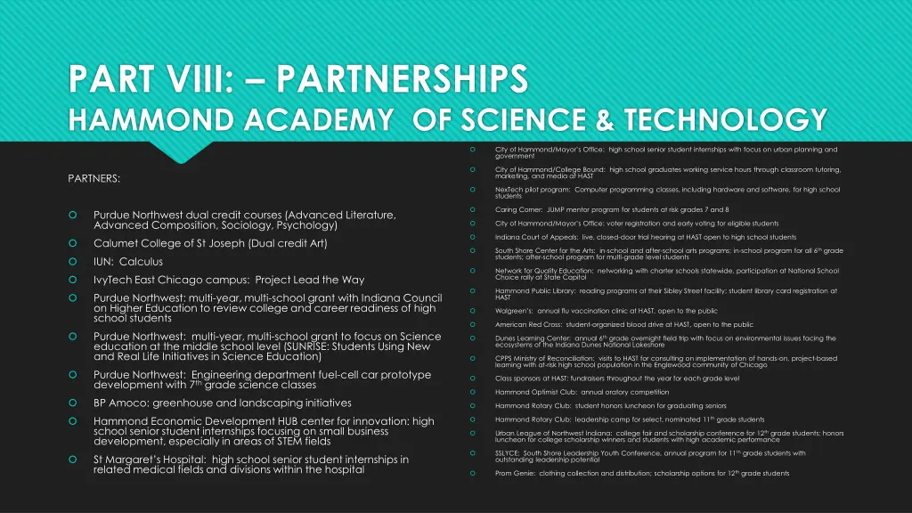 part viii partnerships hammond academy of science