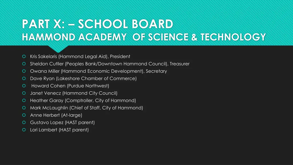 part x school board hammond academy of science