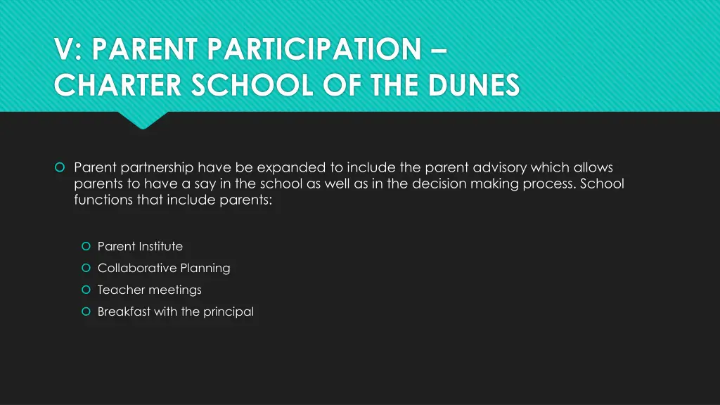 v parent participation charter school of the dunes