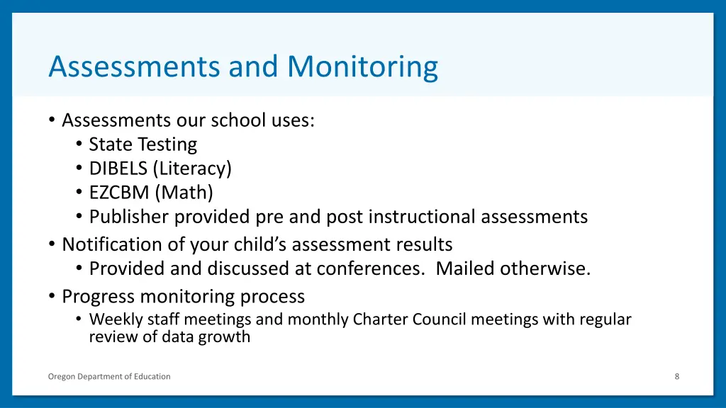 assessments and monitoring