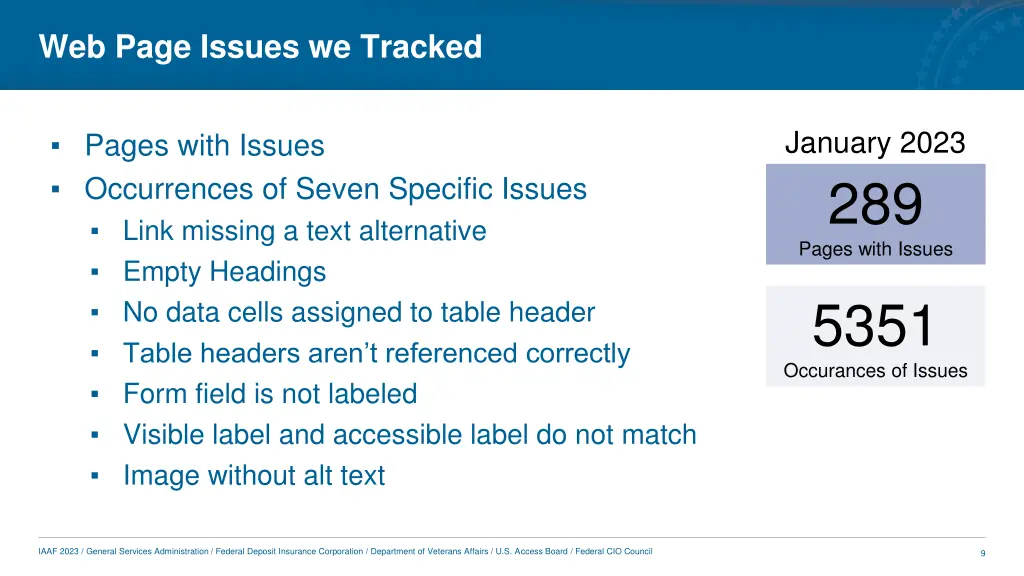 web page issues we tracked